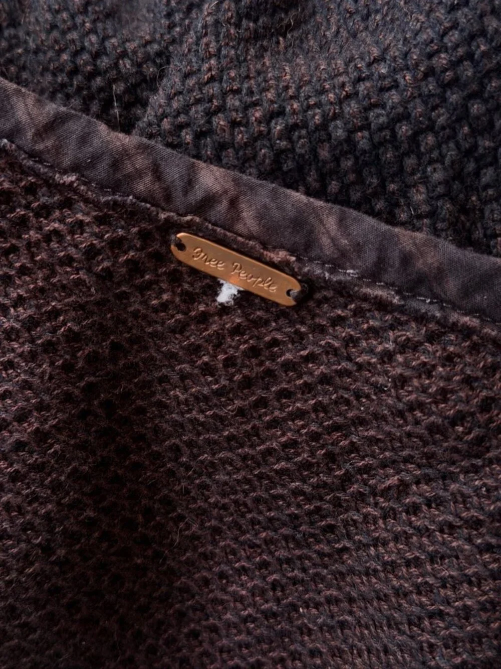 Free People Jacket M / L Brown Half Zip Bead Trim Cropped Clanky Knit Cardigan